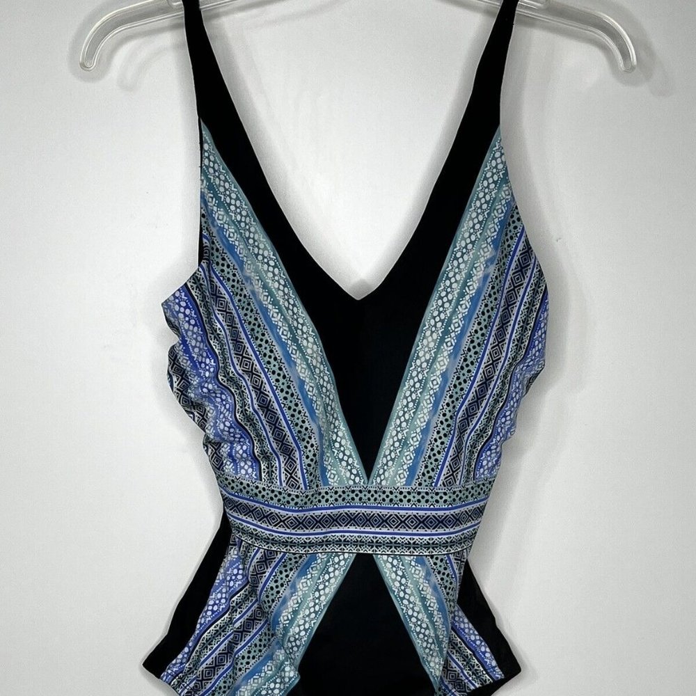 Embrace Your Curves By Miracle Brands Black/Blue One-Piece Women's Swimsuit